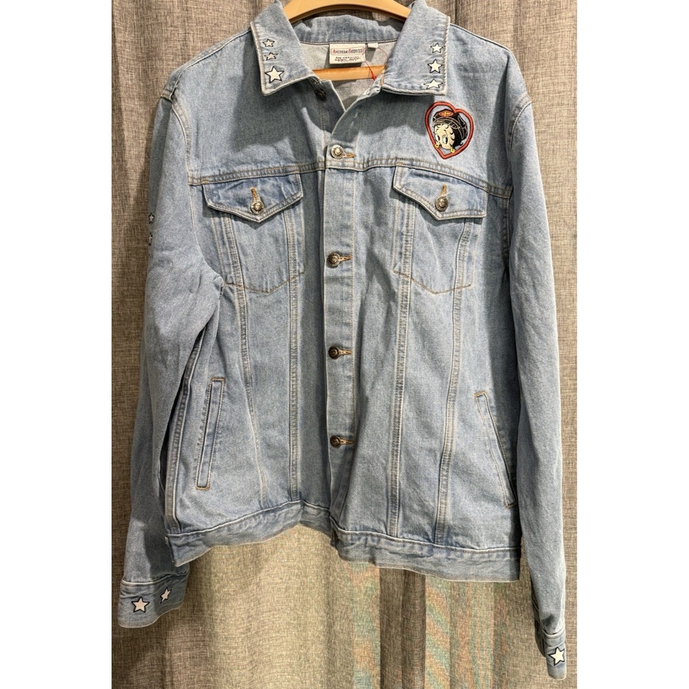 Betty Boop American Favorites Y2K Denim Jean Jacket Embroidered Size LG NWOT VTG